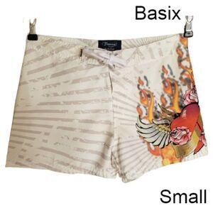 Women Swim Shorts Swimwear S Surf 2" Volley Shorts Winged Heart Flamesl NWOT